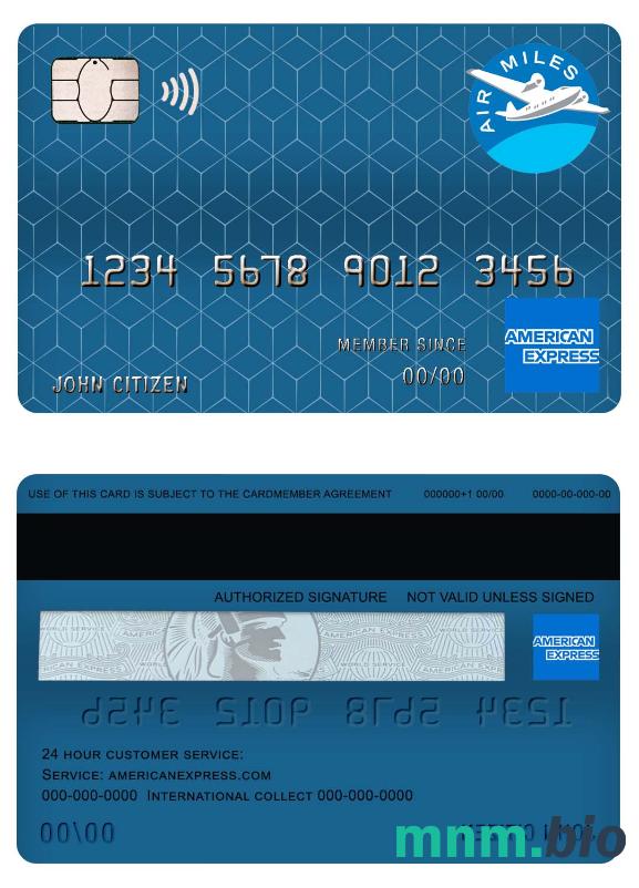 Canada american express air miles credit karta przykład w formacie PSD